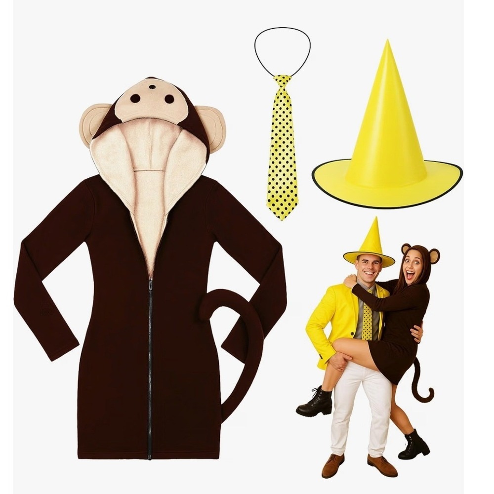 NWT Curious George & The Man in the Yellow Hat couples costume Womens XL